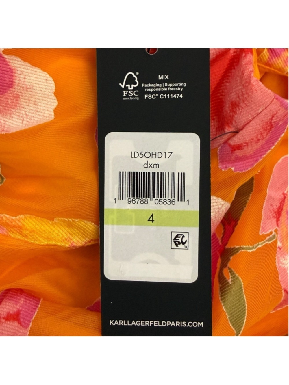 Karl Lagerfeld Paris Floral Midi Dress Orange Pink Yellow Size 4 NWT - Picture 7 of 8